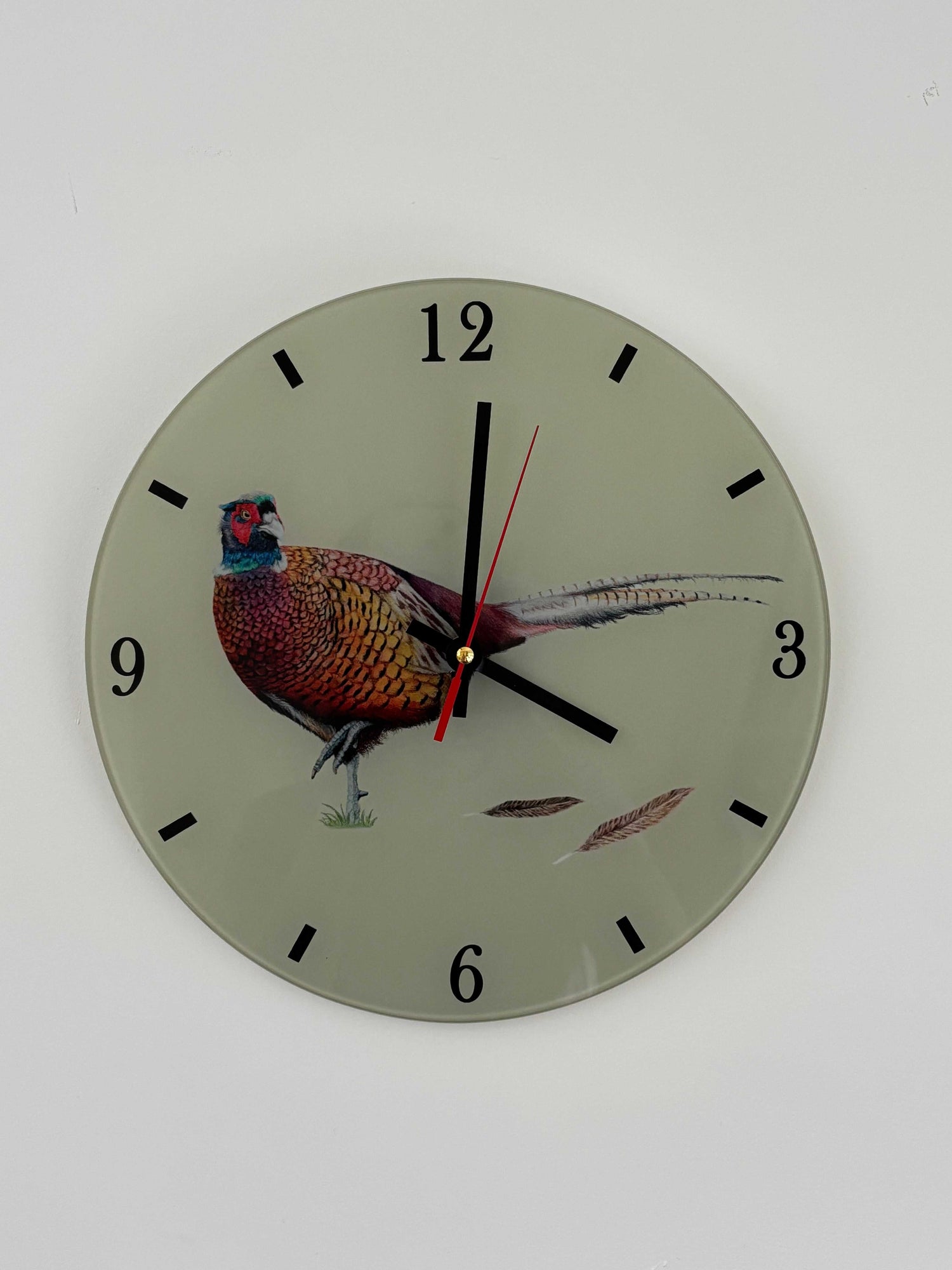 Pheasant wall clock with green background