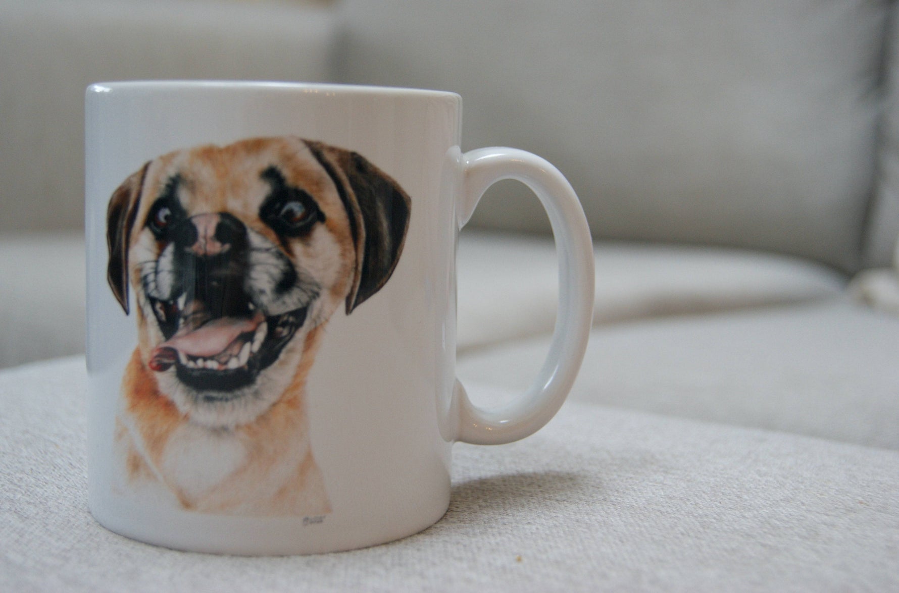 Dog Mug featuring hand-drawn dog artwork by Georgie Turner. Ideal coffee mug gift for dog lovers and country kitchenware collectors.