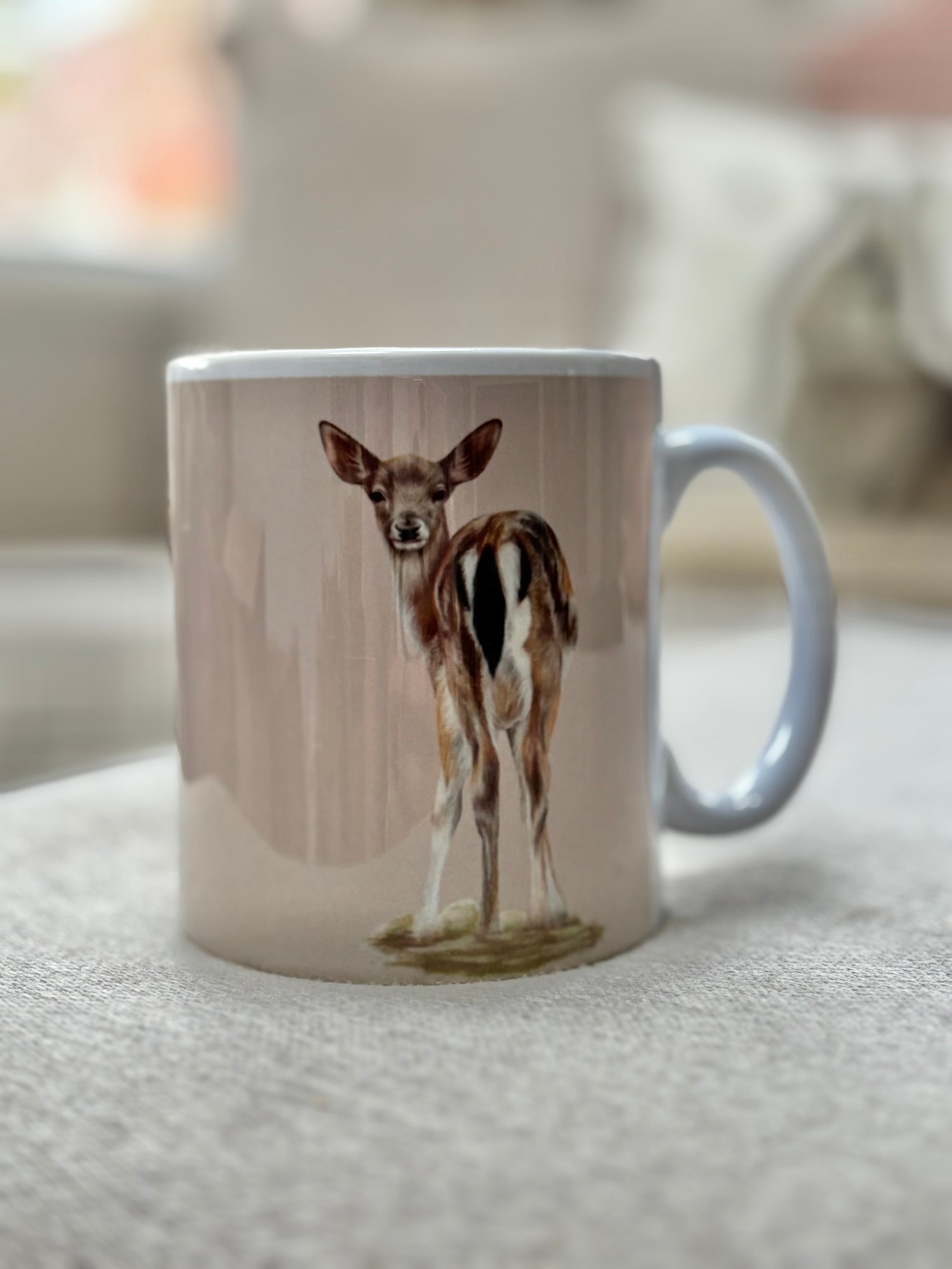 Fawn Mug featuring hand-drawn British wild animal art by Georgie Turner. Country kitchenware coffee mug ideal for animal lovers and gifting.
