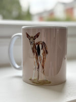 Fawn Mug featuring hand-drawn British wild animal art by Georgie Turner. Country kitchenware coffee mug ideal for animal lovers and gifting.