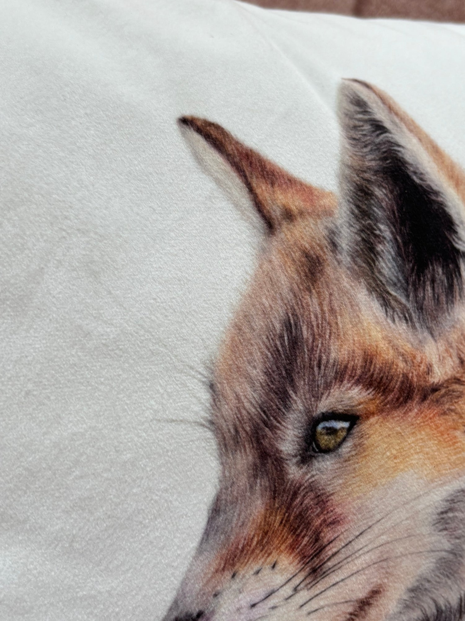 Fox Custom Cushion featuring a realistic fox illustration on soft fabric, ideal for country living room ideas and rustic home decor.
