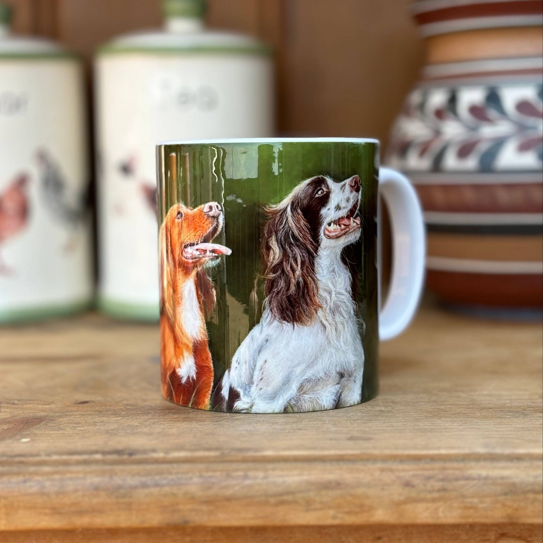 GunDog Mug featuring hand-drawn spaniels by Georgie Turner, ideal for country kitchenware and field sport lovers. Perfect coffee mug gift.
