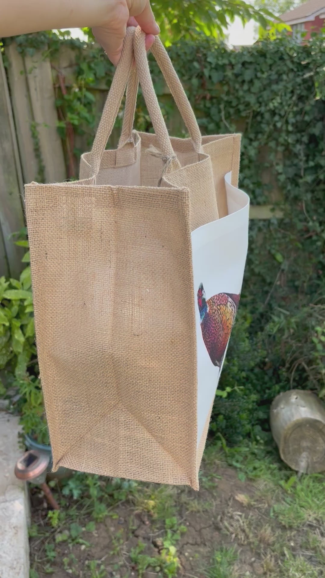 Close-up of the Pheasant Jute Shopping Bag's side panel showing durable jute material and reinforced seams for everyday eco-friendly use.