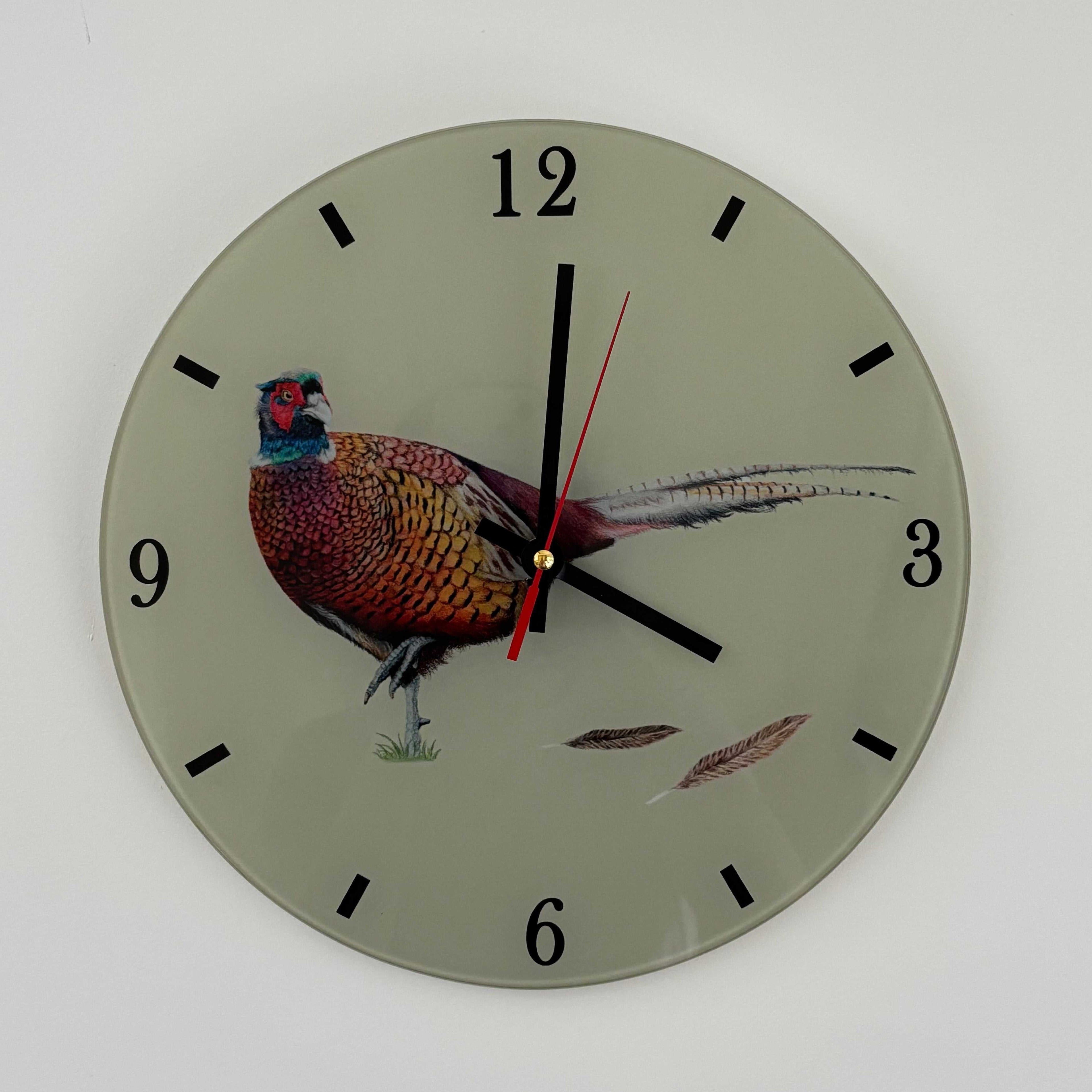 Pheasant wall clock with green background