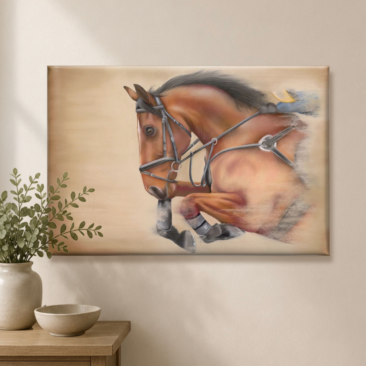 Canvas Print - Showjumping Horse 'Flying Forward'