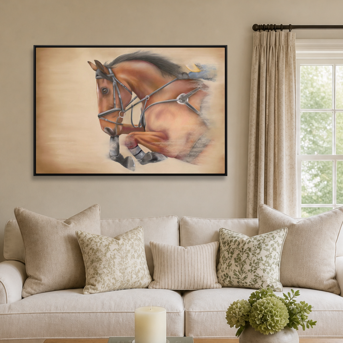 Canvas Print - Showjumping Horse 'Flying Forward'