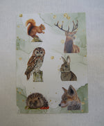 Full Woodland Animal Stickers sheet with detailed wildlife illustrations including hedgehog, rabbit, and stag, ideal for stationery and crafts.
