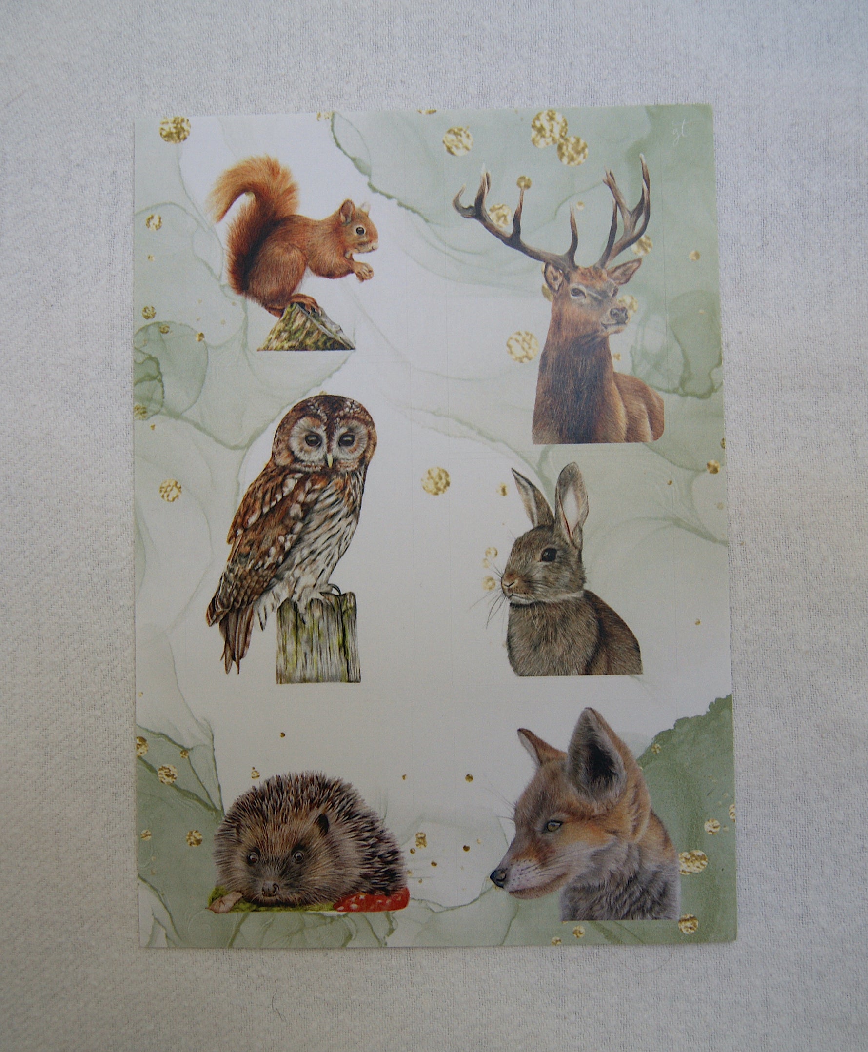 Full Woodland Animal Stickers sheet with detailed wildlife illustrations including hedgehog, rabbit, and stag, ideal for stationery and crafts.